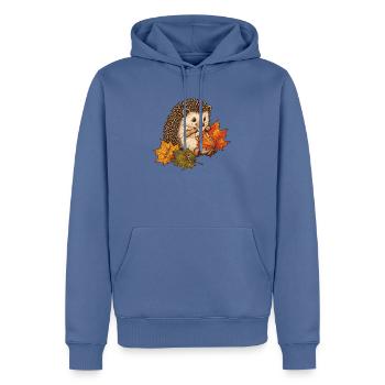 Süßer Igel näht Herbstblätter - Männer Premium Bio Hoodie - Taubenblau - Vorne - Nico (187cm)