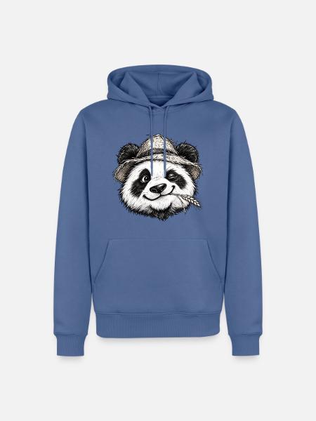 Zwinkernder Bauer-Panda-Strohhut-Niedliche Tierkunst - Männer Premium Bio Hoodie - Taubenblau