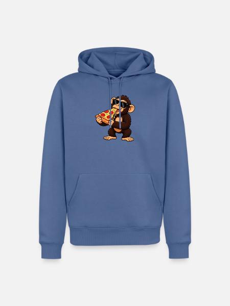 Schimpanse mit Pizza Cool Cartoon - Männer Premium Bio Hoodie - Taubenblau