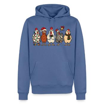 Christmas Chickens – Lustiger festlicher Comic - Männer Premium Bio Hoodie - Taubenblau - Vorne - Nico (187cm)