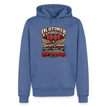 Oldtimer Baujahr 1986 – Vintage Special Edition - Männer Premium Bio Hoodie - Taubenblau - Vorne - Nico (187cm)