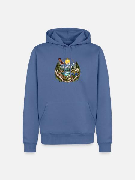 Mondlichtwald Bergsee Kreis - Männer Premium Bio Hoodie - Taubenblau