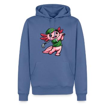 Axolotl beim Golf – Süßer kleiner Golfprofi - Männer Premium Bio Hoodie - Taubenblau - Vorne - Nico (187cm)