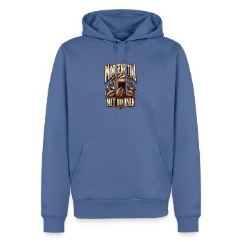 Morgenritual mit Bohnen – Kaffee Liebe Vintage - Männer Premium Bio Hoodie - Taubenblau - Vorne - Nico (187cm)