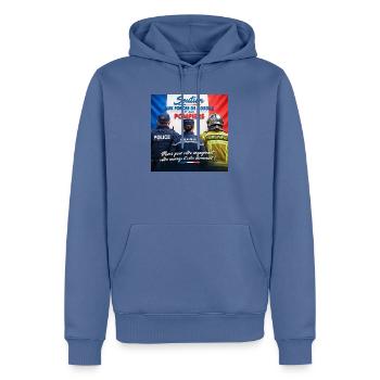 Polizist, Polizei, Gendarm, Feuerwehrmann - Männer Premium Bio Hoodie - Taubenblau - Vorne - Nico (187cm)