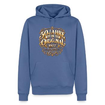 50 Jahre gereift – Jahrgang 1977 Vintage Design - Männer Premium Bio Hoodie - Taubenblau - Vorne - Nico (187cm)