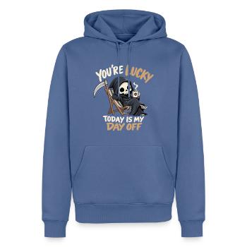 Niedlicher Sensenmann schwarzer Humor - Männer Premium Bio Hoodie - Taubenblau - Vorne - Nico (187cm)