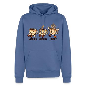 Aufbrühbereite Retro-Kaffeetassen werden geladen - Männer Premium Bio Hoodie - Taubenblau - Vorne - Nico (187cm)