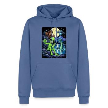 Bigfoot Alien UFO Loch Ness Weltraum Szene Kryptid - Männer Premium Bio Hoodie - Taubenblau - Vorne - Nico (187cm)