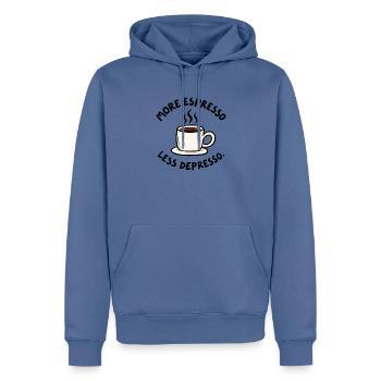 Mehr Espresso weniger Depresso – Kaffee Humor - Männer Premium Bio Hoodie - Taubenblau - Vorne - Nico (187cm)