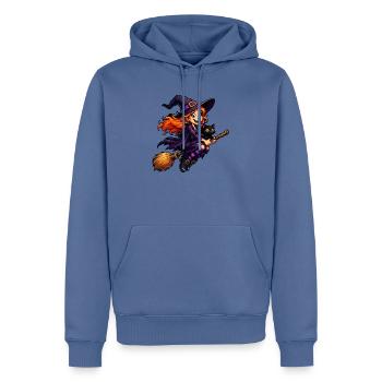 Hexenreiterin auf Besen mit Katze - Männer Premium Bio Hoodie - Taubenblau - Vorne - Nico (187cm)