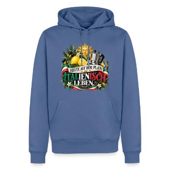 Heute auf dem Plan: Italienisch leben. - Männer Premium Bio Hoodie - Taubenblau - Vorne - Nico (187cm)