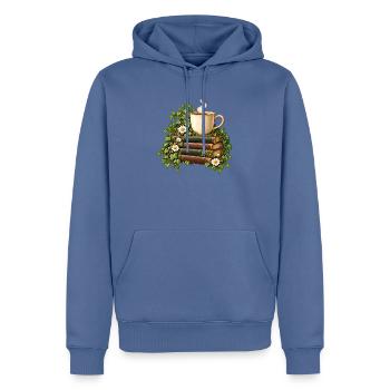 Bücherduft und Kaffeetasse - Männer Premium Bio Hoodie - Taubenblau - Vorne - Nico (187cm)