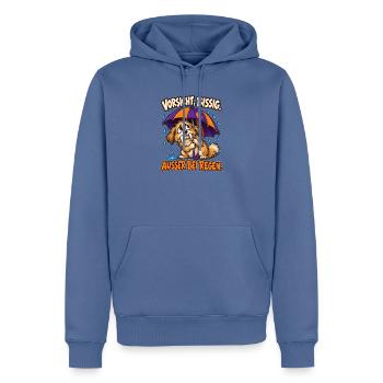 Vorsicht, bissig. Außer bei Regen. – Werwolf-Hund - Männer Premium Bio Hoodie - Taubenblau - Vorne - Nico (187cm)