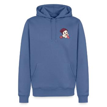 Cosy Stitches – Süßer Häkelgeist - Männer Premium Bio Hoodie - Taubenblau - Vorne - Nico (187cm)