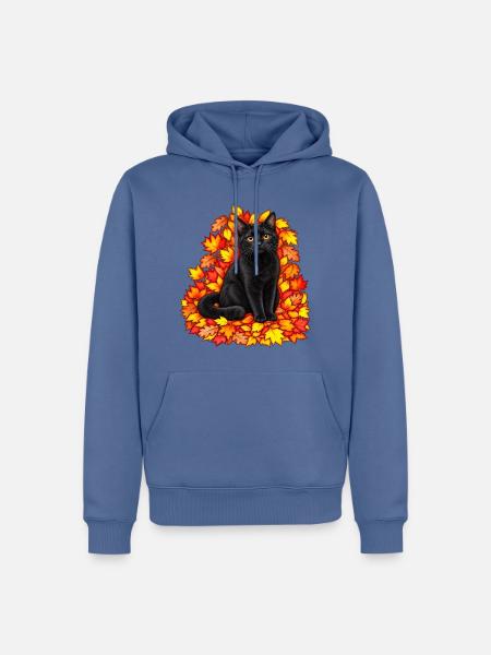 Schwarze Katze im Herbstlaub - Männer Premium Bio Hoodie - Taubenblau