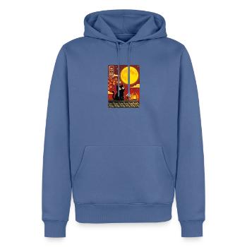 Schwarze Katze unter Vollmond - Männer Premium Bio Hoodie - Taubenblau - Vorne - Nico (187cm)
