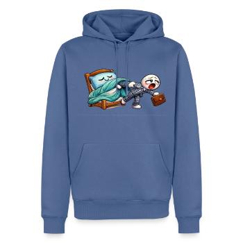 Mein Bett lässt mich nicht zur Arbeit! - Männer Premium Bio Hoodie - Taubenblau - Vorne - Nico (187cm)