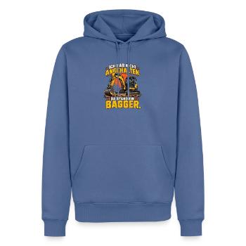 Ich hab nicht angehalten – Da stand ein Bagger - Männer Premium Bio Hoodie - Taubenblau - Vorne - Nico (187cm)
