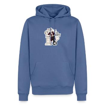 Katzenaristokrat: Die Kühnheit - Männer Premium Bio Hoodie - Taubenblau - Vorne - Nico (187cm)