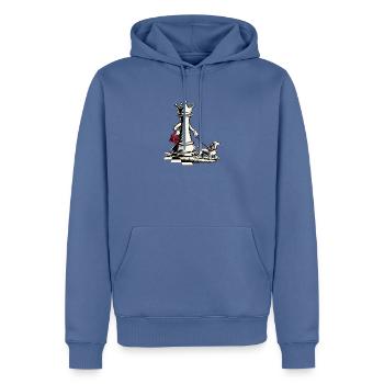 Schachdame mit Hund beim Spaziergang - Männer Premium Bio Hoodie - Taubenblau - Vorne - Nico (187cm)