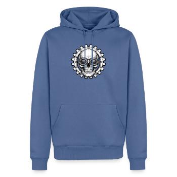 Totenkopf Zahnrad Fliegerbrille Biker T-Shirt - Männer Premium Bio Hoodie - Taubenblau - Vorne - Nico (187cm)