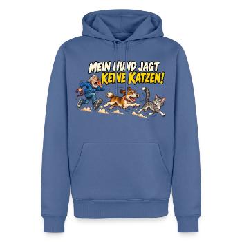 Mein Hund jagt keine Katzen - Männer Premium Bio Hoodie - Taubenblau - Vorne - Nico (187cm)