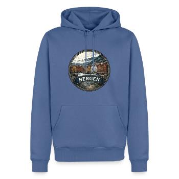 Bergen Norwegen Reiseabzeichen Bryggen Wharf Souvenir - Männer Premium Bio Hoodie - Taubenblau - Vorne - Nico (187cm)