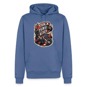 TRACK TURN RESET - Männer Premium Bio Hoodie - Taubenblau - Vorne - Nico (187cm)