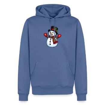 Winterlicher Schneemann mit Schal und Hut - Männer Premium Bio Hoodie - Taubenblau - Vorne - Nico (187cm)