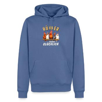 HÜHNER machen GLÜCKLICH - Männer Premium Bio Hoodie - Taubenblau - Vorne - Nico (187cm)