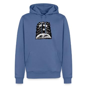 My Wish – Mädchen auf der Erde mit Weihnachtsbaum - Männer Premium Bio Hoodie - Taubenblau - Vorne - Nico (187cm)