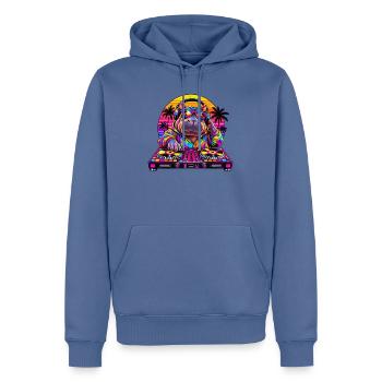 Neon Hippo DJ Sunset - Männer Premium Bio Hoodie - Taubenblau - Vorne - Nico (187cm)