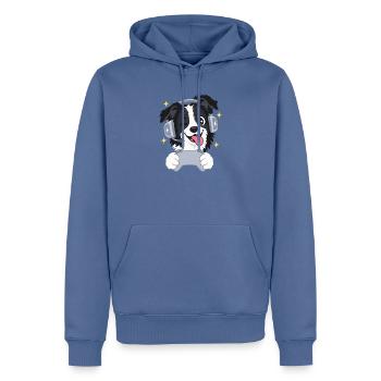 Gaming Border Collie mit Headset und Controller - Männer Premium Bio Hoodie - Taubenblau - Vorne - Nico (187cm)