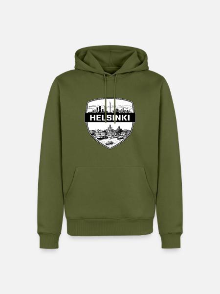 Helsinki Finnland Schildwappen Kathedrale Geschenk - Männer Premium Bio Hoodie - Khaki