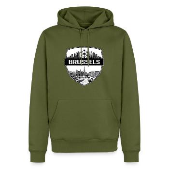 Brüsseler Skyline-Abzeichen - Männer Premium Bio Hoodie - Khaki - Vorne - Nico (187cm)