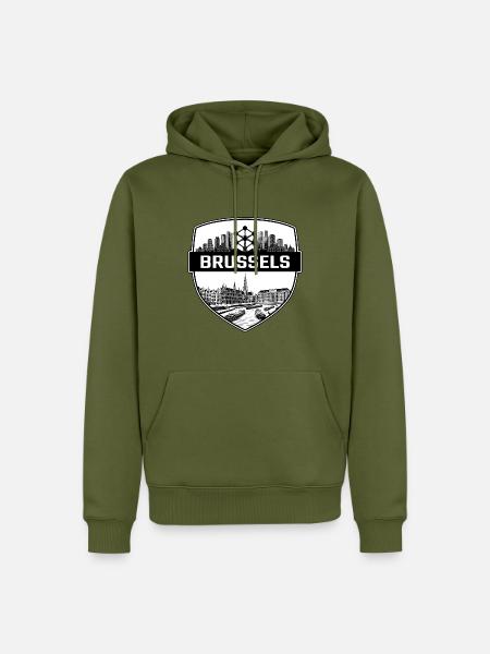 Brüsseler Skyline-Abzeichen - Männer Premium Bio Hoodie - Khaki