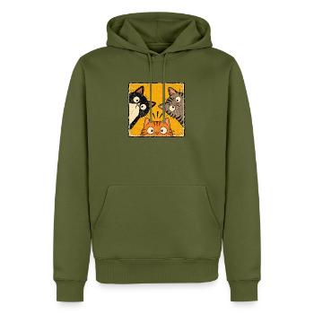 Drei neugierige Katzen – Lustiges Retro Design - Männer Premium Bio Hoodie - Khaki - Vorne - Nico (187cm)