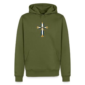 Geometrisches Kreuzstern-Muster - Männer Premium Bio Hoodie - Khaki - Vorne - Nico (187cm)
