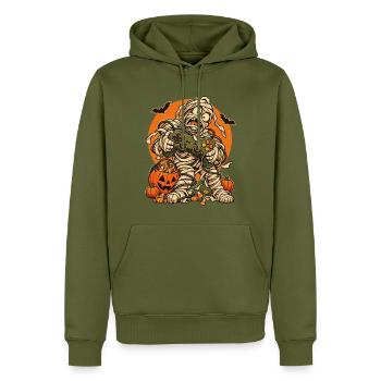 Halloween-Mumie Gamer mit Kabelsalat - Männer Premium Bio Hoodie - Khaki - Vorne - Nico (187cm)