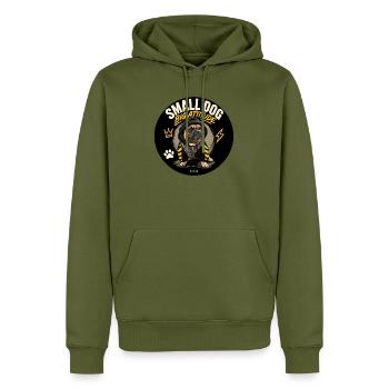 Small Dog, Big Attitude – Bulldogge | ODDROO - Männer Premium Bio Hoodie - Khaki - Vorne - Nico (187cm)