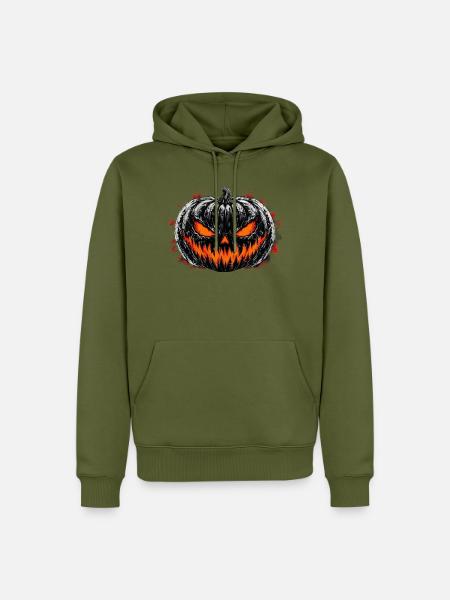 Finster Pumpkin: Schwarzweiß Jack-O'-Lantern - Männer Premium Bio Hoodie - Khaki