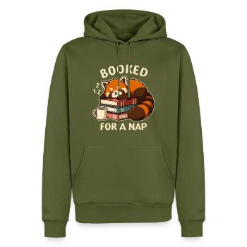 Für ein Nickerchen gebucht – Red Panda and Books - Männer Premium Bio Hoodie - Khaki - Vorne - Nico (187cm)
