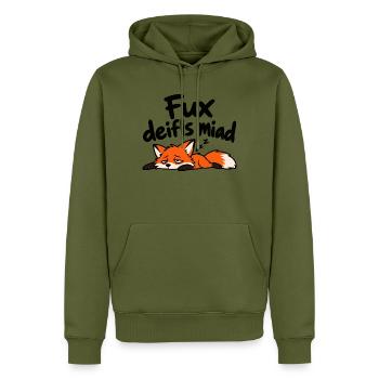 Fux deifls miad – Lustiger müder Fuchs - Männer Premium Bio Hoodie - Khaki - Vorne - Nico (187cm)