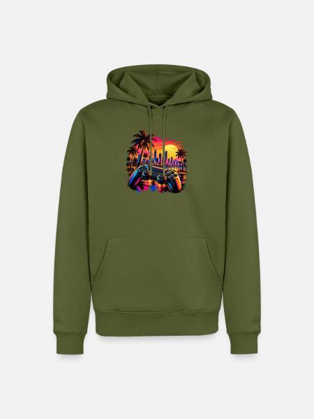 Sonnenuntergang mit Gamecontroller - Gamer Motiv - Männer Premium Bio Hoodie - Khaki
