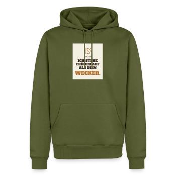 Ich stehe früher auf als dein Wecker - Männer Premium Bio Hoodie - Khaki - Vorne - Nico (187cm)