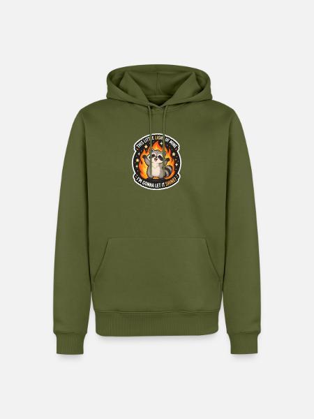 Waschbär im Flammen-Schein - Männer Premium Bio Hoodie - Khaki