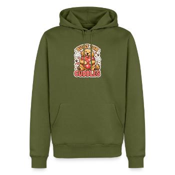 Built for Cuddles – Knuddel-Hund mit Herz - Männer Premium Bio Hoodie - Khaki - Vorne - Nico (187cm)