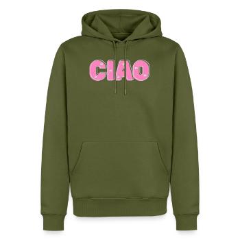 CIAO mit Blumen – Retro-Schriftzug in Pink und Min - Männer Premium Bio Hoodie - Khaki - Vorne - Nico (187cm)