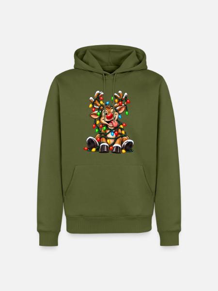 Tanzendes Rentier mit Lichterketten - Männer Premium Bio Hoodie - Khaki